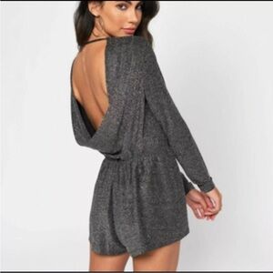 Silver Sparkly Long Sleeve Romper Women’s Tobi Black Grey Glitter Plunge Romper